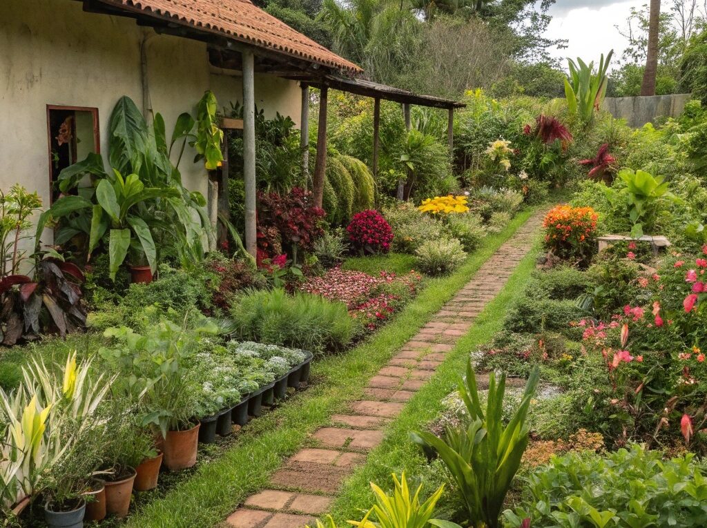 Horta caseira em Lucas do Rio Verde-MT com diversas plantas ideais para cultivo local.