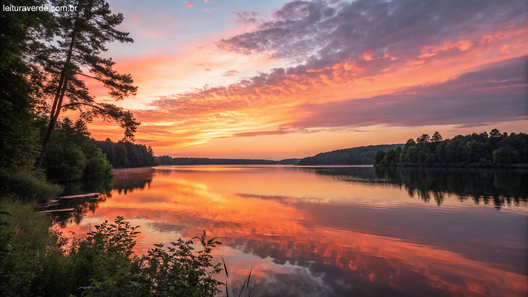 Pôr do sol sobre um lago calmo