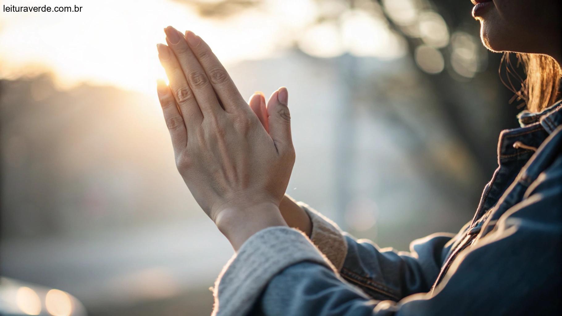 Um par de mãos em posição de oração com um brilho suave, simbolizando a oração do dia para domingo