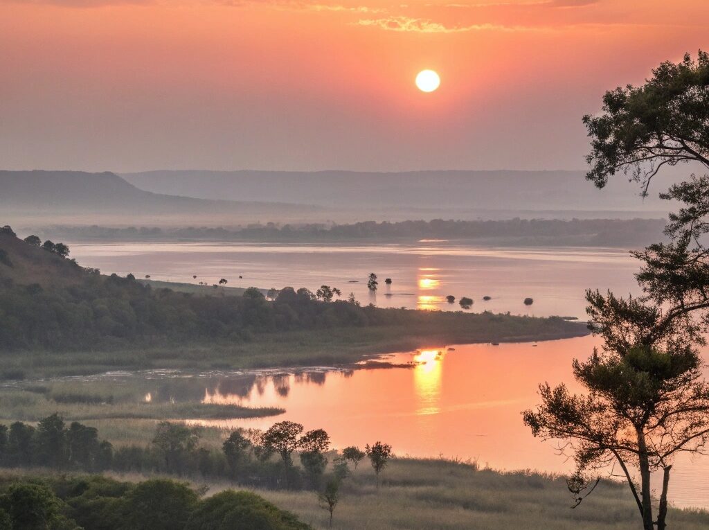 Paisagem serena com um nascer do sol simbolizando novos começos e autoconfiança