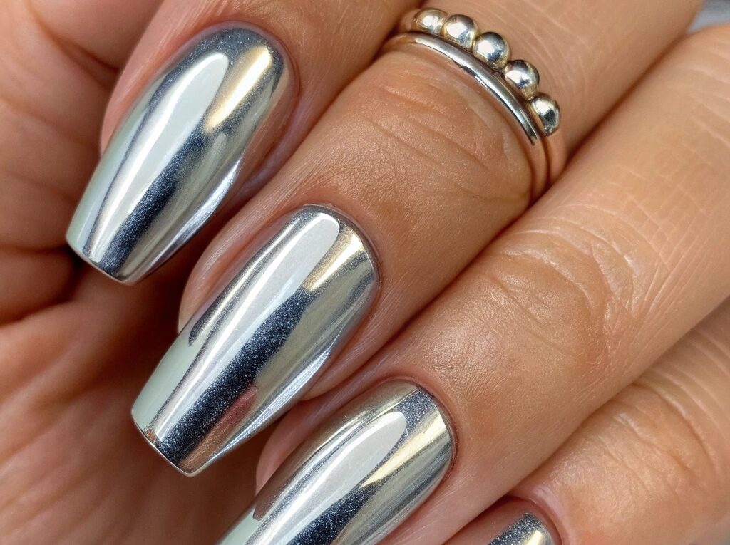 Unhas cromadas com efeito metálico perfeito e brilhante